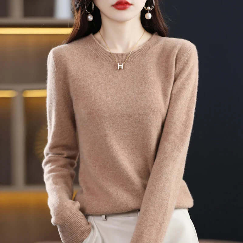 Soft comfort women's round neck jumper, ideal for winter wear and fall fashion.
