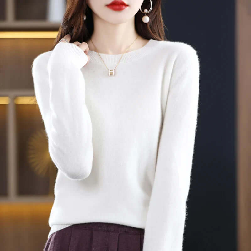 Cozy women's winter wear sweater, a fashionable long-sleeve knitted top.