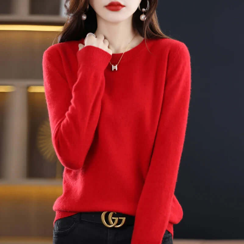 Women's soft knitted long-sleeve top, a cozy jumper for stylish fall fashion.