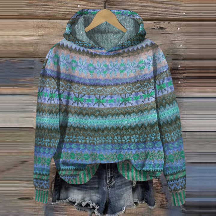 Stylish women's cozy Norwegian sweater. Traditional long-sleeve knit top, ideal for a warm & comfortable winter look.