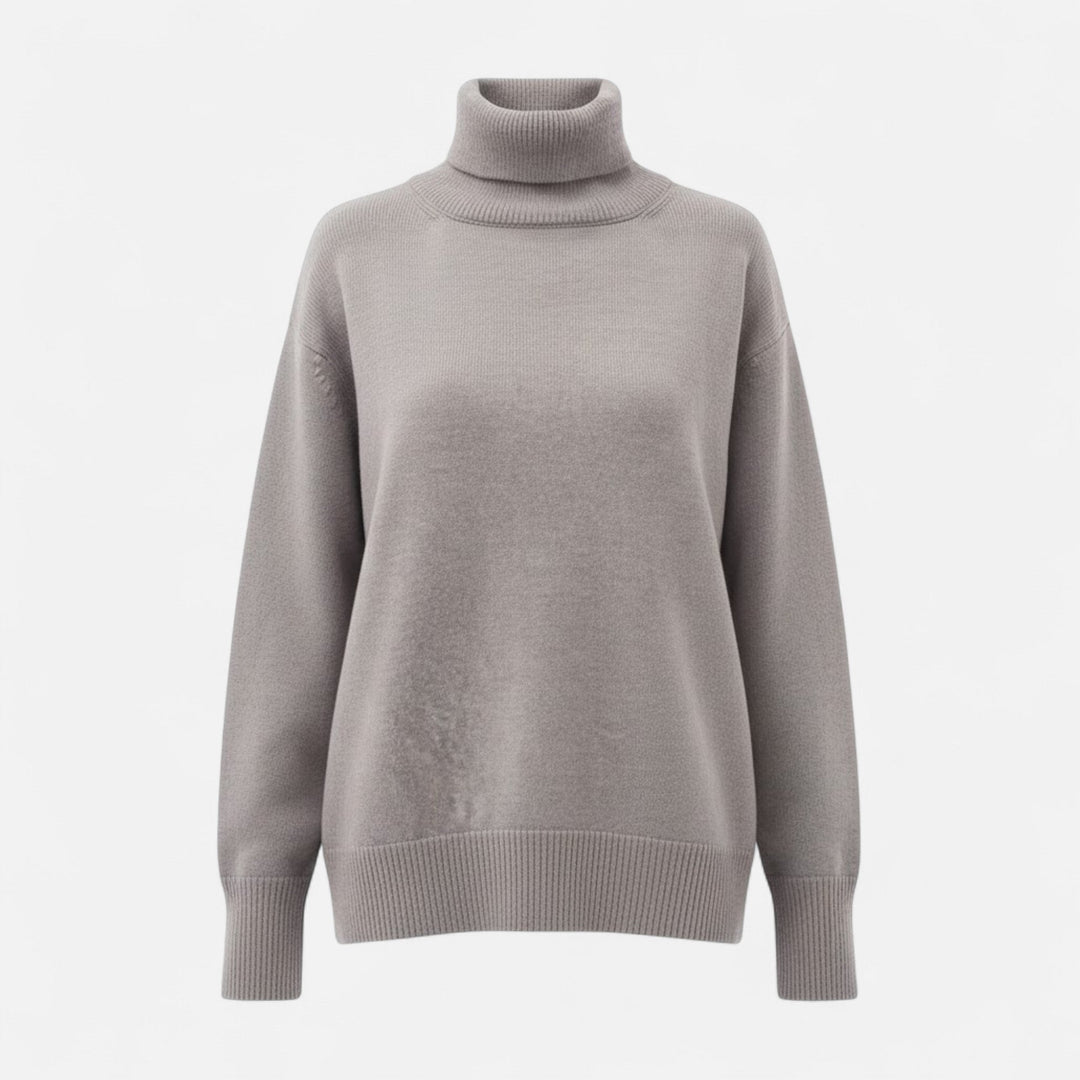 Women's cozy oversized turtleneck sweater, perfect for warm winter fashion.