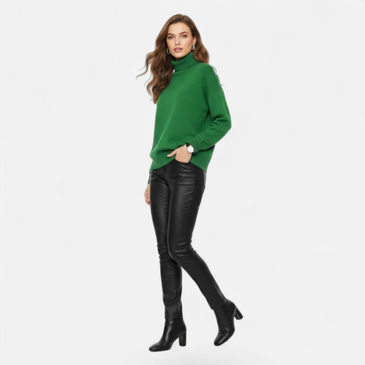 Relaxed fit women's chunky turtleneck, soft & comfortable for everyday wear.