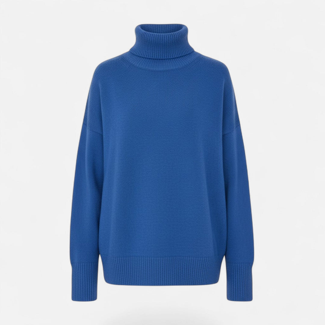 Elegant women's chunky knit turtleneck, a cozy and fashionable autumn essential.