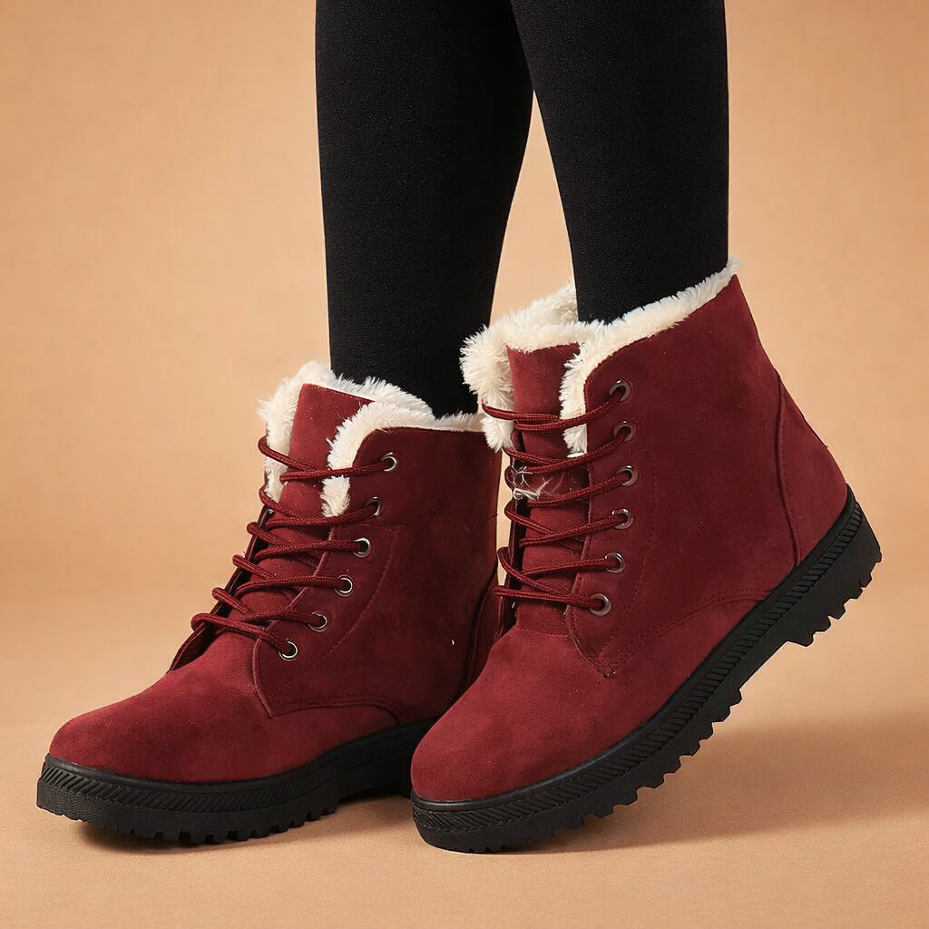 Stylish women's lace-up winter ankle boots. Cozy & warm, perfect for cold weather fashion.