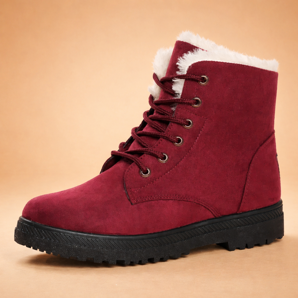 Women's warm and cozy winter ankle boots. Comfortable, stylish lace-up design for cold weather.