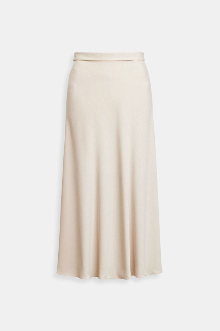 Elegant cream white high waist maxi skirt for women, featuring a flowing design for summer fashion.