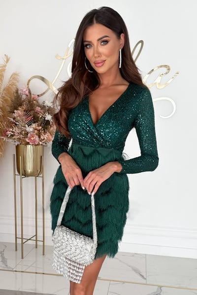 Dazzling women's sequin fringe mini dress. Ideal for special occasion parties, evening wear.