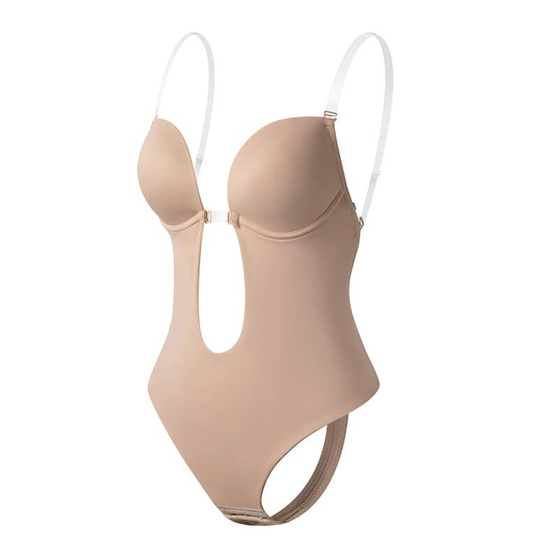 Invisible support women's backless shaping bodysuit with a flattering deep V neckline