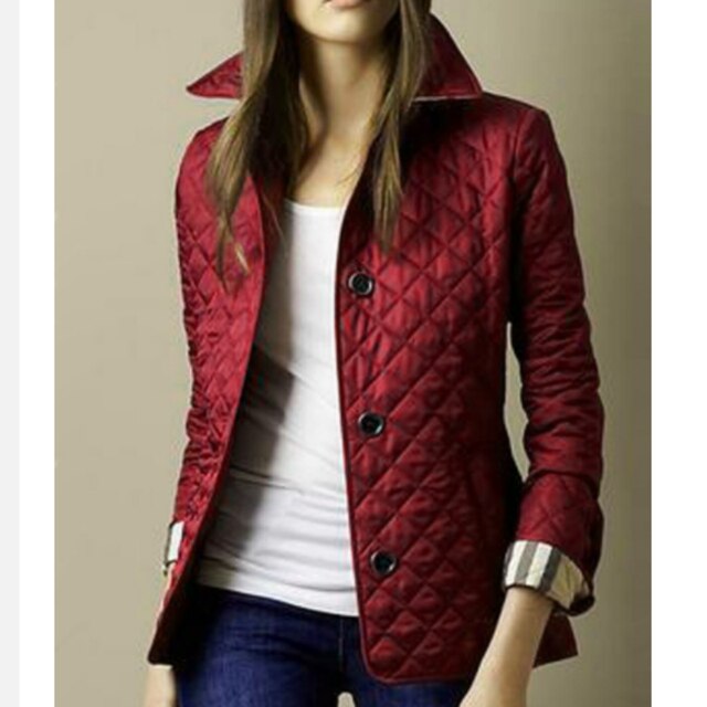 Close-up of women's casual everyday jacket with detailed diamond quilted pattern, ideal women's apparel
