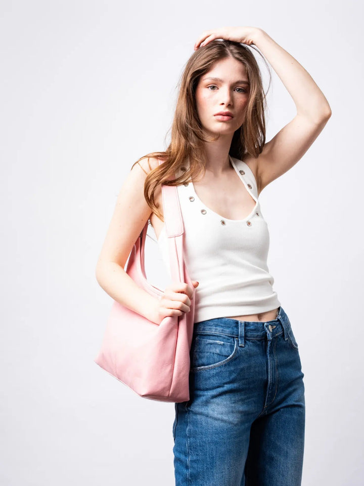Distressed leather tote with a wide opening, an accessible women's bag