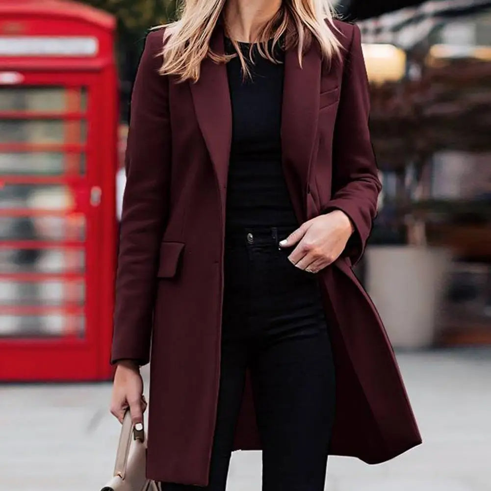 Women's double-breasted boho trench coat, knee-length, in acrylic fabric
