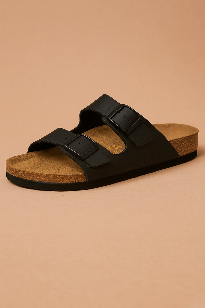 Everyday women's double buckle comfort sandals, offering stylish flat open-toe design for summer.