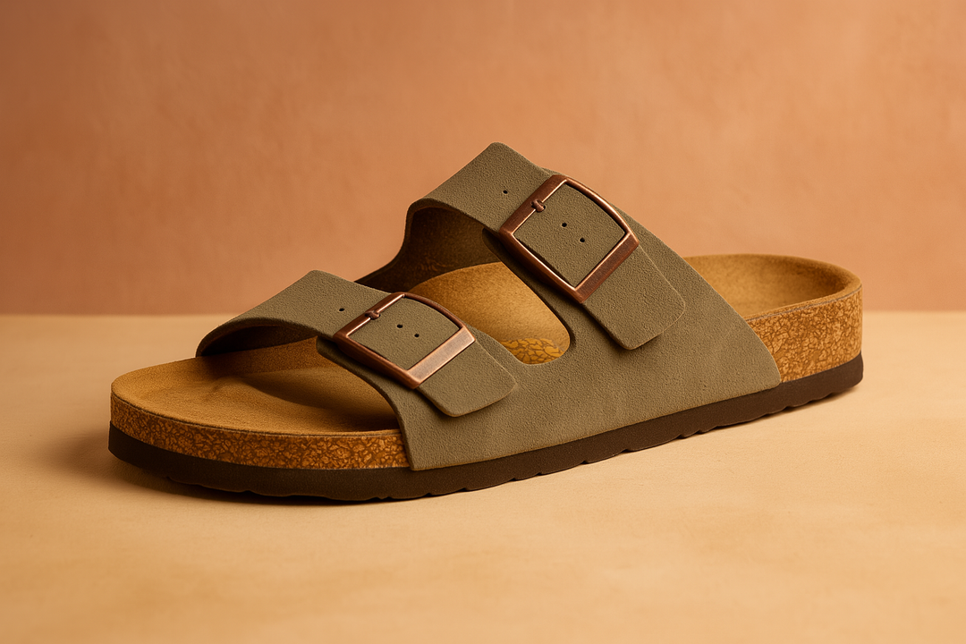 Trendy women's double buckle slides, comfy and casual, perfect as flat summer shoes for the beach.