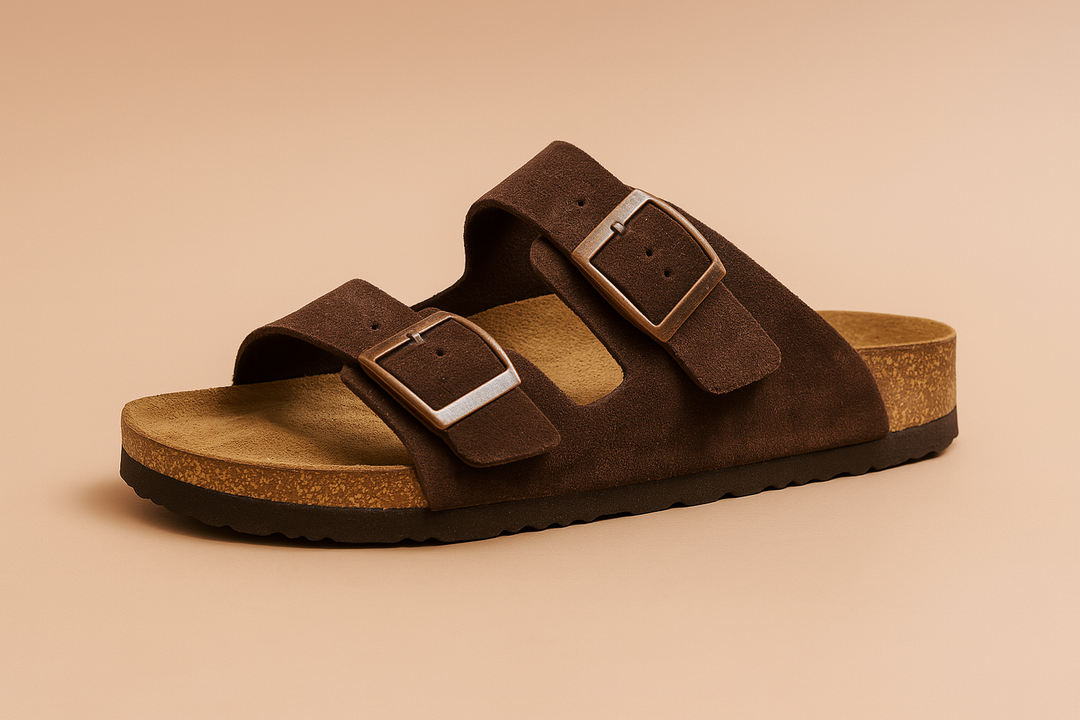Relaxed women's double buckle flat sandals, offering ultimate comfort for casual summer and beach days.