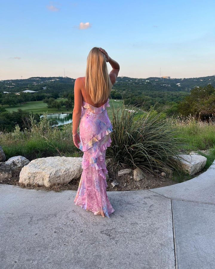 Gorgeous ruffle maxi dress for women, featuring a flowing silhouette and dreamy elegant style.