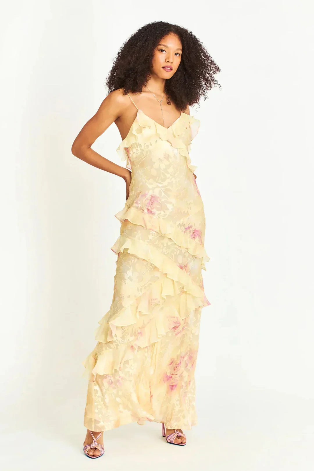 Lightweight summer ruffle maxi dress for women, offering a dreamy flowing silhouette & elegant appeal.
