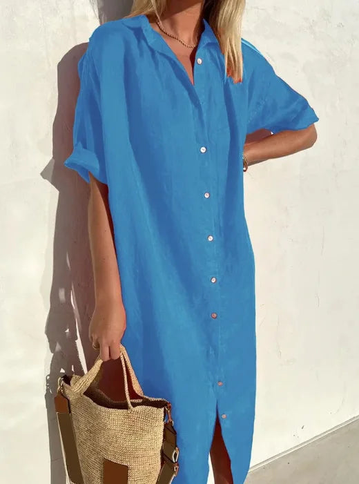 Casual women's shirt dress, an effortless chic summer dress, comfortable & stylish for daily wear.