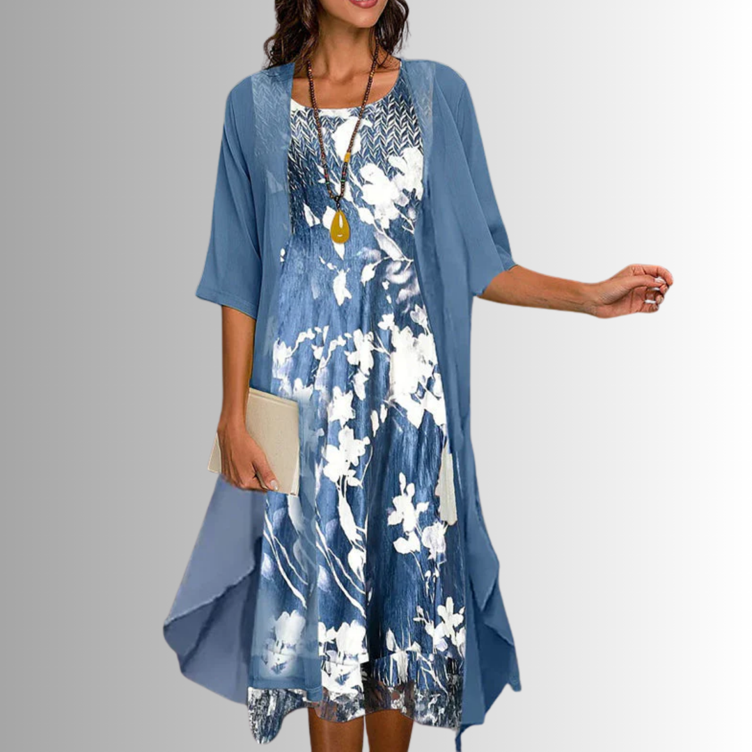 Stylish women's 2-piece summer set: a flowy blouse and coordinated dress. Perfect for versatile wear.