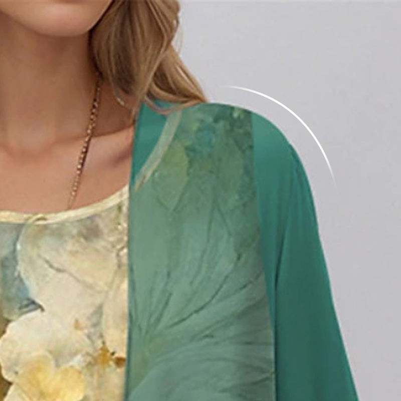 Bestselling women's 2-piece summer set: flowy blouse & elegant dress. Comfortable, chic, versatile outfit.