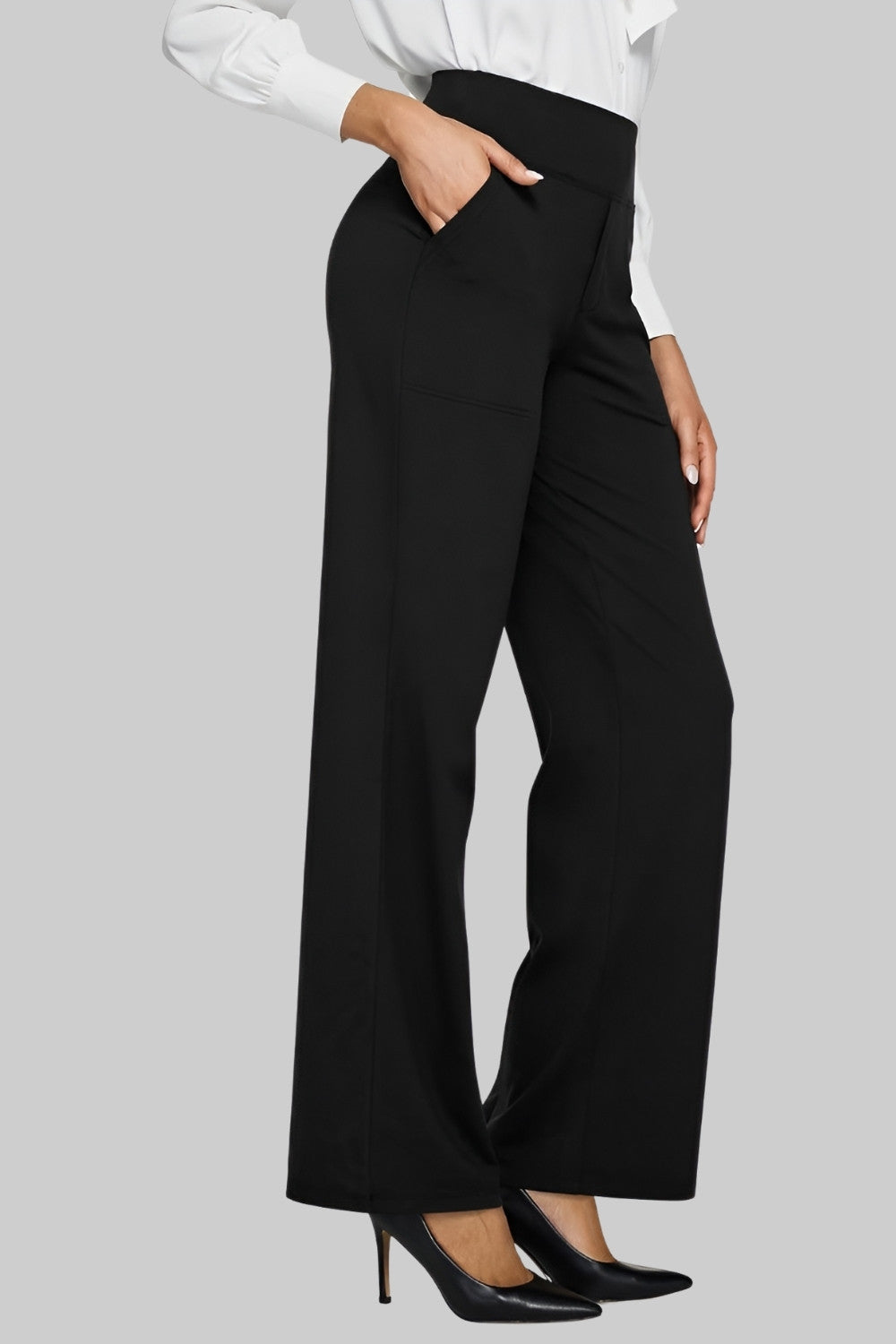High-waisted jersey trousers for women, showcasing a relaxed yet elegant fit, perfect for everyday wear.