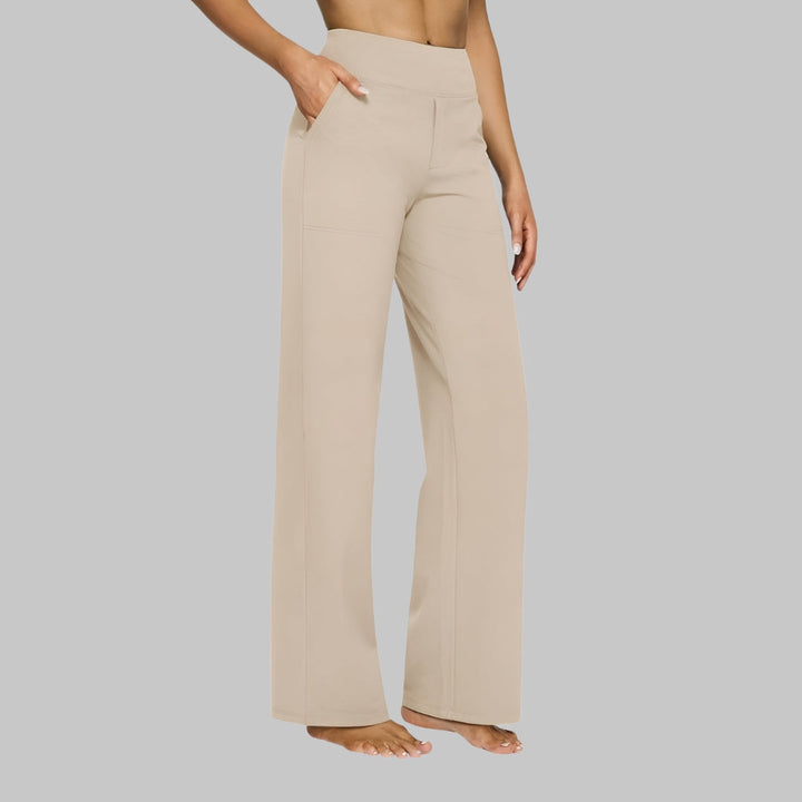 Casual chic women's jersey trousers, high-waisted and straight leg, a versatile addition to any wardrobe.