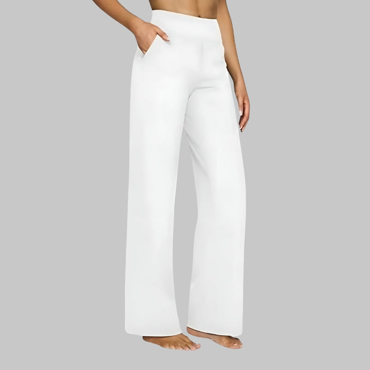 Elegant women's summer style jersey pants with a comfortable high waist and flattering straight leg.