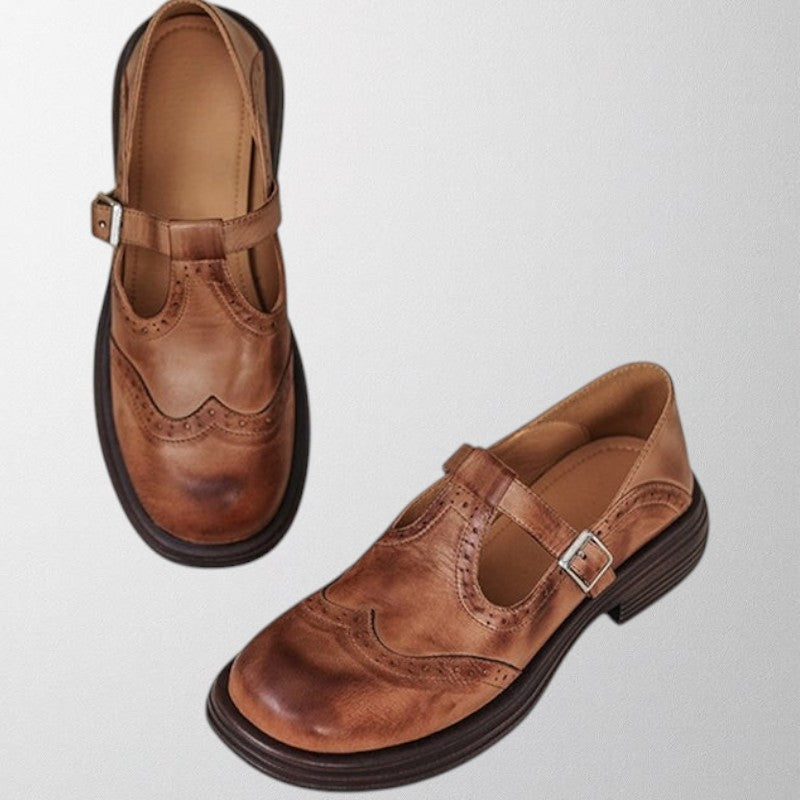 Women's elegant black leather loafers, perforated, vintage style slip-ons, perfect for work or casual wear