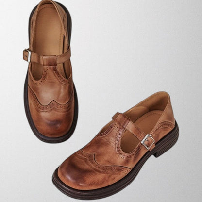 Women's elegant black leather loafers, perforated, vintage style slip-ons, perfect for work or casual wear