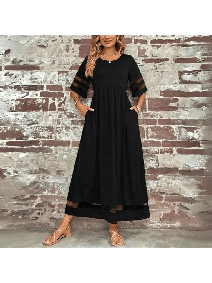 Chic women's versatile midi dress, elegant with an empire waist, perfect for parties & flattering tummy control.