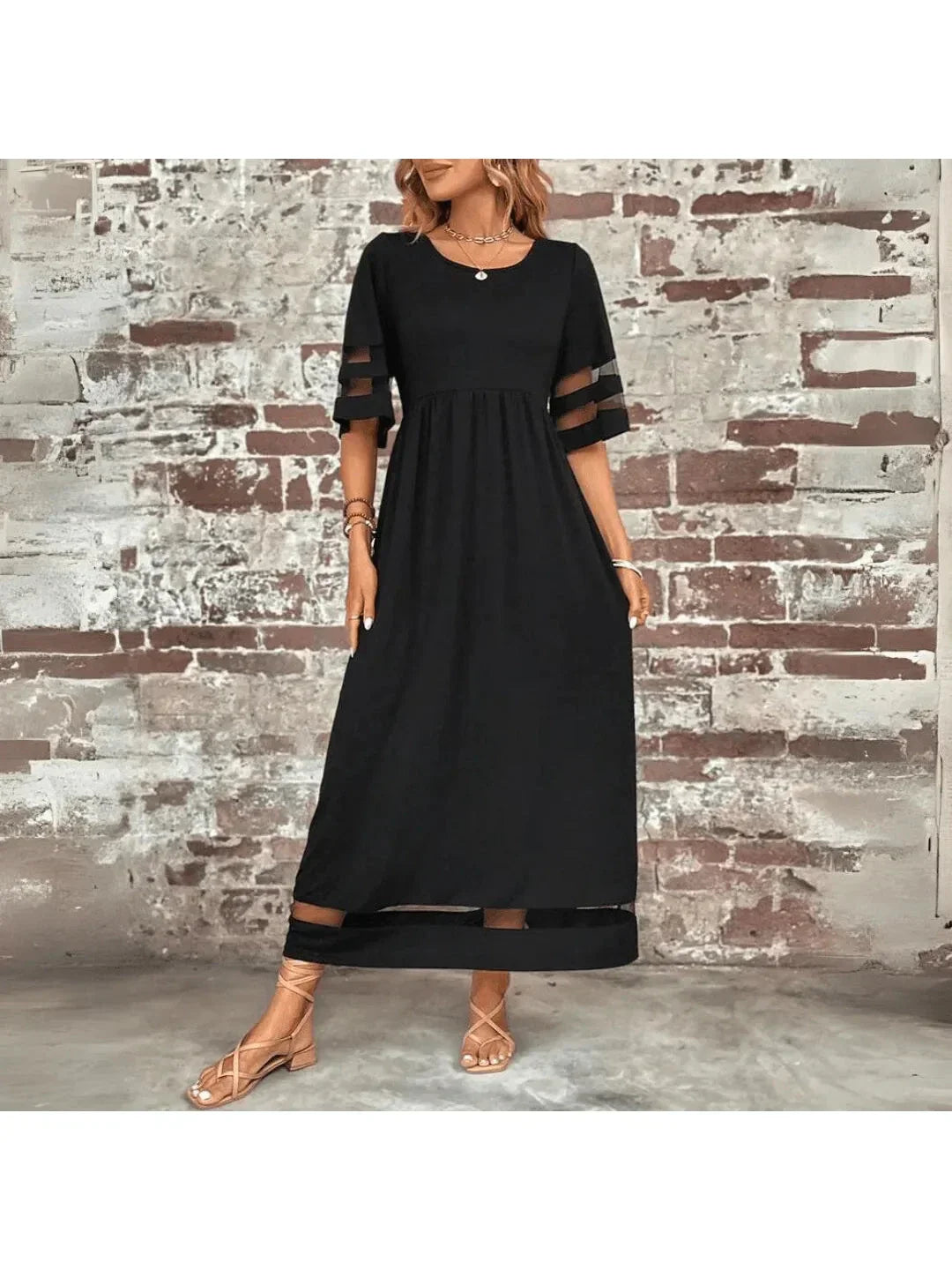 Elegant women's midi dress, flattering tummy control & empire waist, ideal for party wear and special occasions.