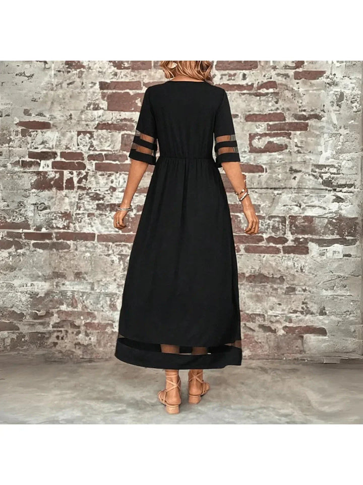 Comfortable women's elegant midi dress featuring empire waist and tummy coverage for a smooth, flattering silhouette.
