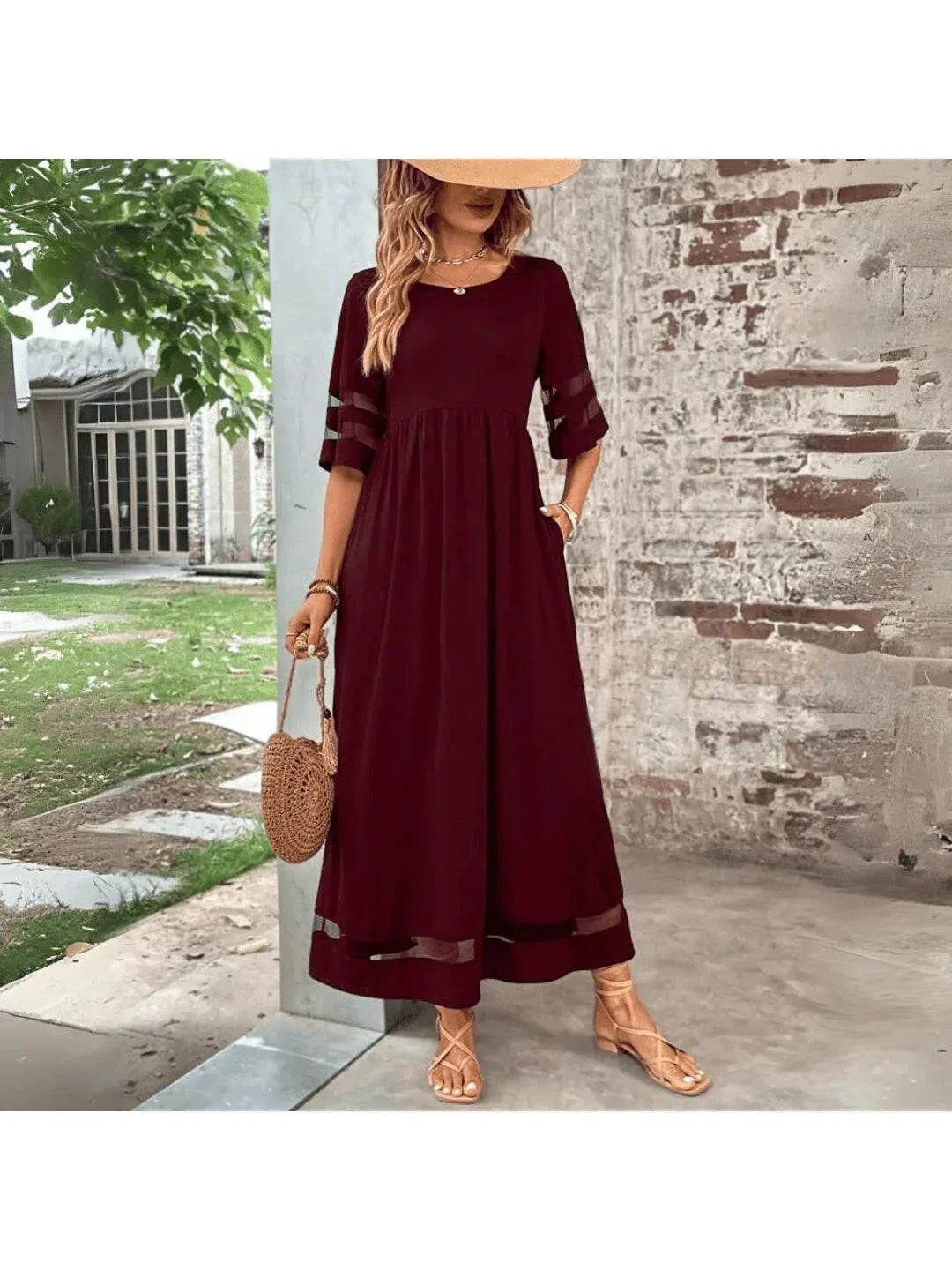 Fashionable women's midi dress. Chic empire waist & tummy control design offers a confident, elegant look.