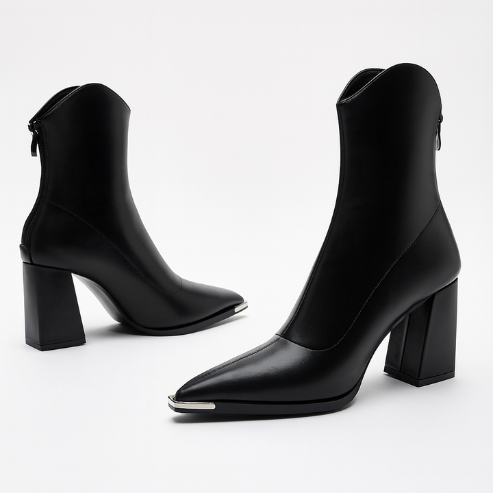 Stylish women's black spring ankle boots with a pointed toe and comfortable heel.