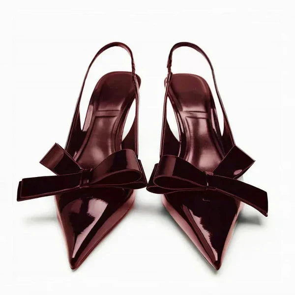 Women's elegant bow slingback pointed toe heels, perfect for formal evenings & parties.