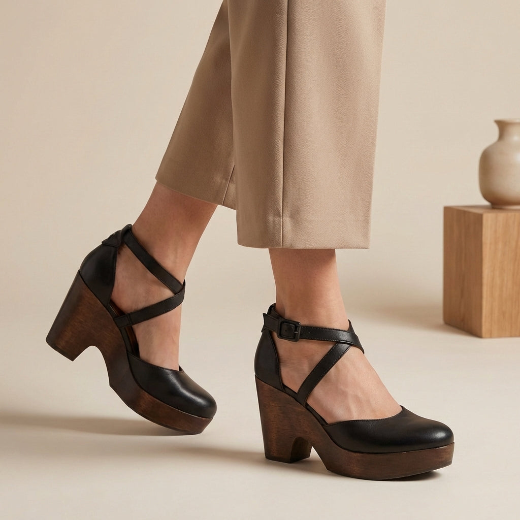 Women's elegant closed-toe platform wedge sandals with an ankle strap, comfortable for summer outings.