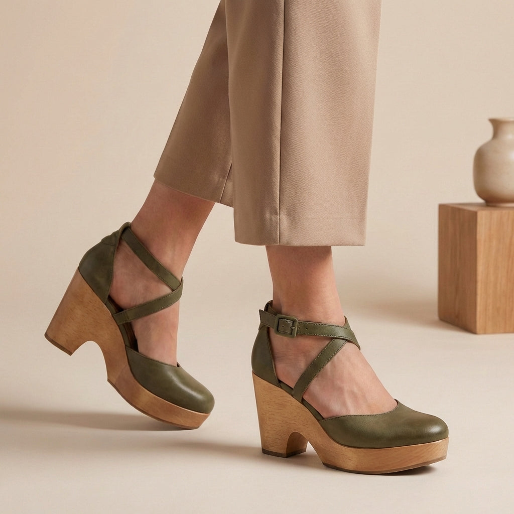 Casual women's platform wedge sandals with a closed toe & ankle strap, offering comfort & elegant summer style.