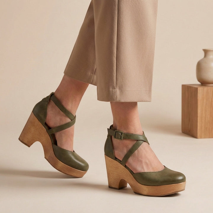 Casual women's platform wedge sandals with a closed toe & ankle strap, offering comfort & elegant summer style.