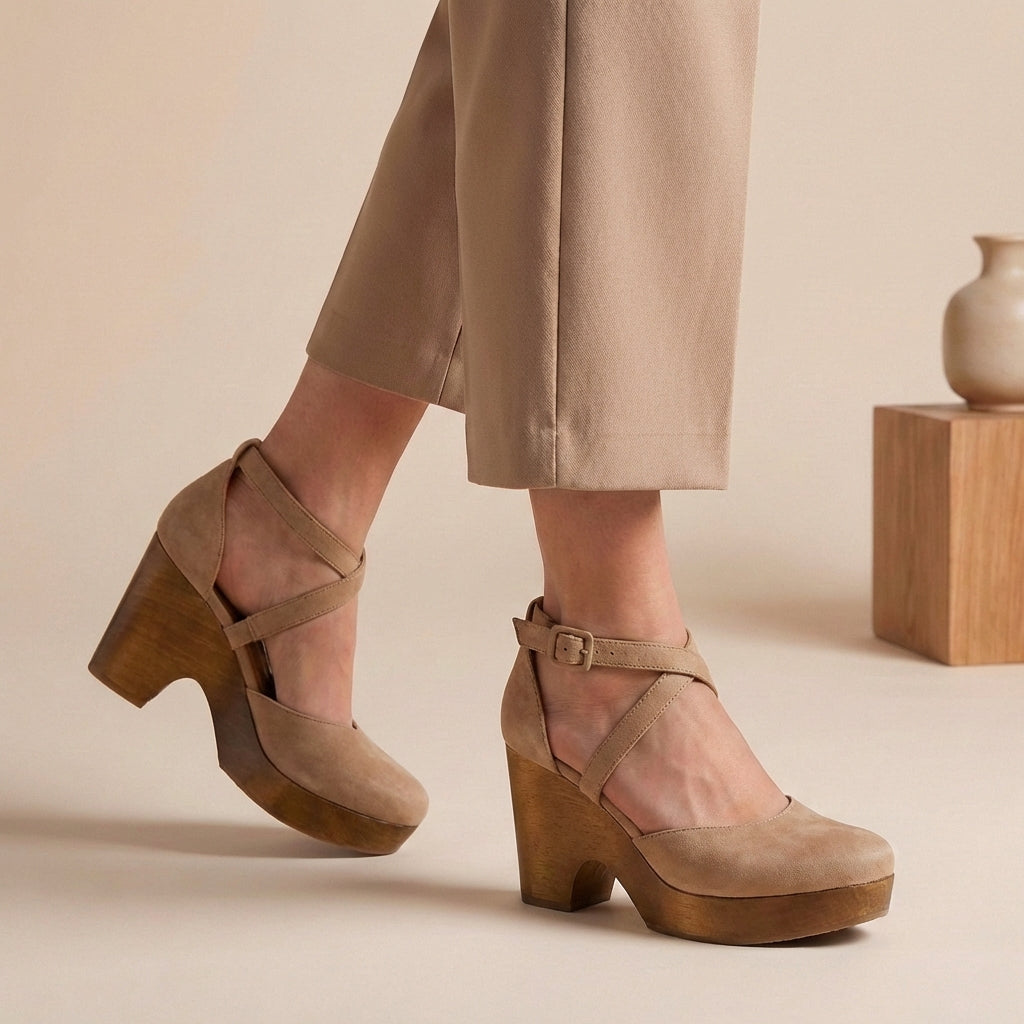 Women's comfortable closed-toe platform wedge sandals, with a secure ankle strap for elegant summer wear.