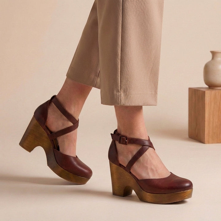Trendy women's closed-toe platform wedge heels, ankle strap design. Ideal casual & elegant summer footwear.
