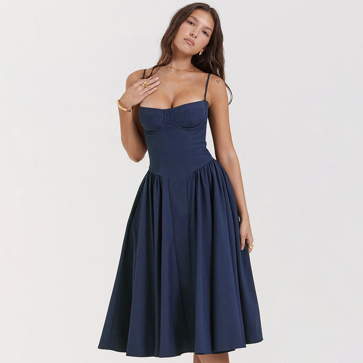 Women's sophisticated corset midi dress, offering an elegant silhouette for any special party or event.