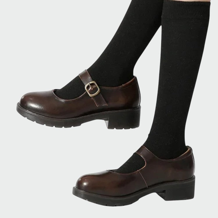 Soft leather Mary Jane women's shoes with a sturdy block heel, perfect for elegant and comfortable styling.
