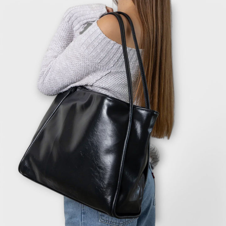Textured grey everyday tote bag for women, spacious and chic classic handbag