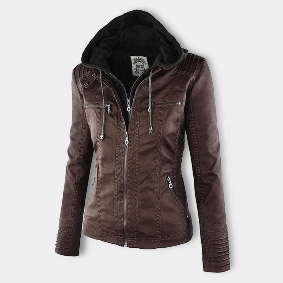 Light brown women's faux leather jacket, comfortable and fashionable outerwear