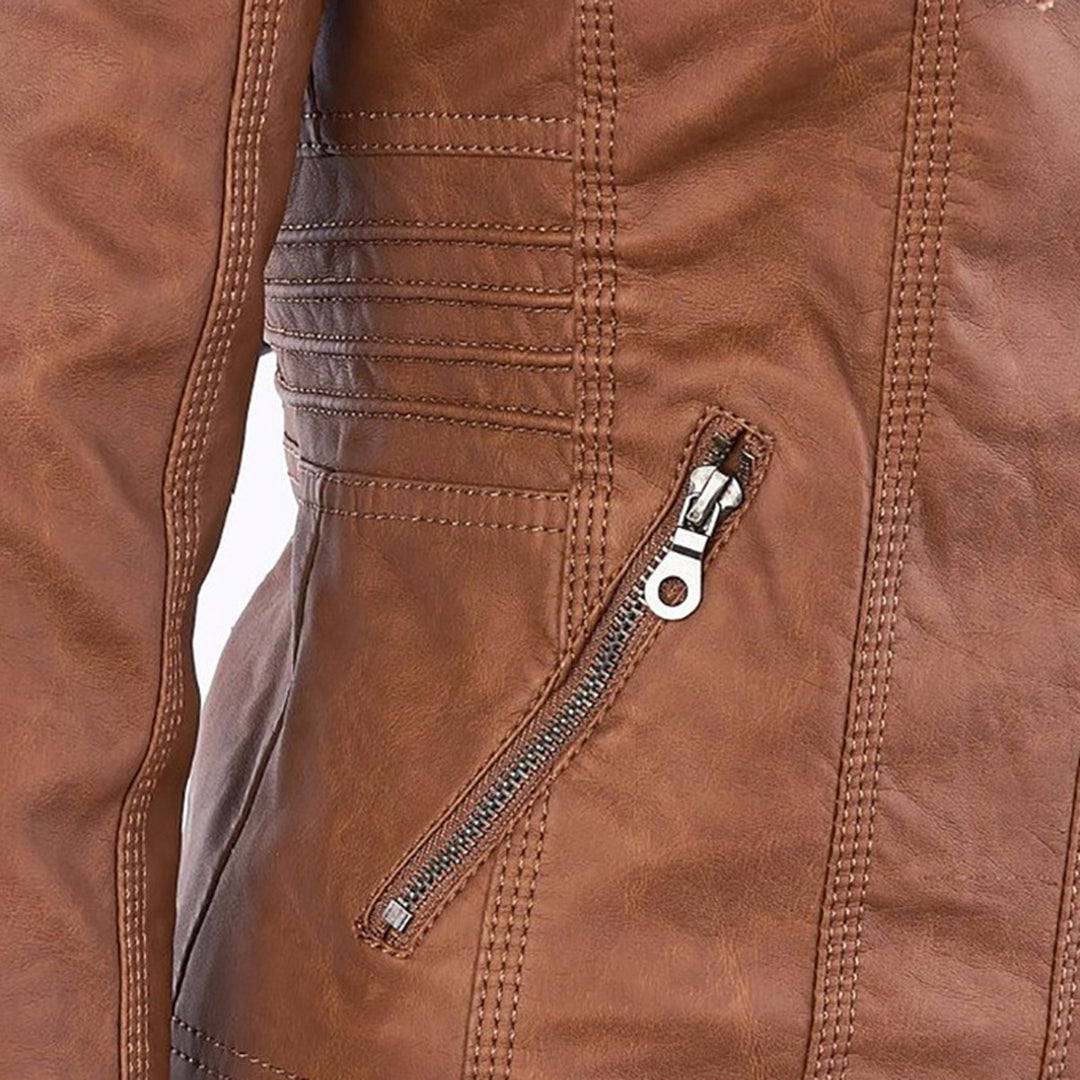 Women's light brown faux leather jacket, a must-have for trendy spring outfits