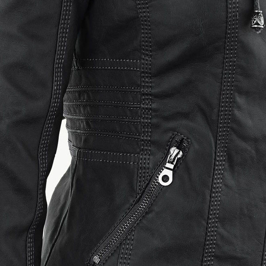 Versatile black faux leather jacket for women, suitable for both casual and dressy