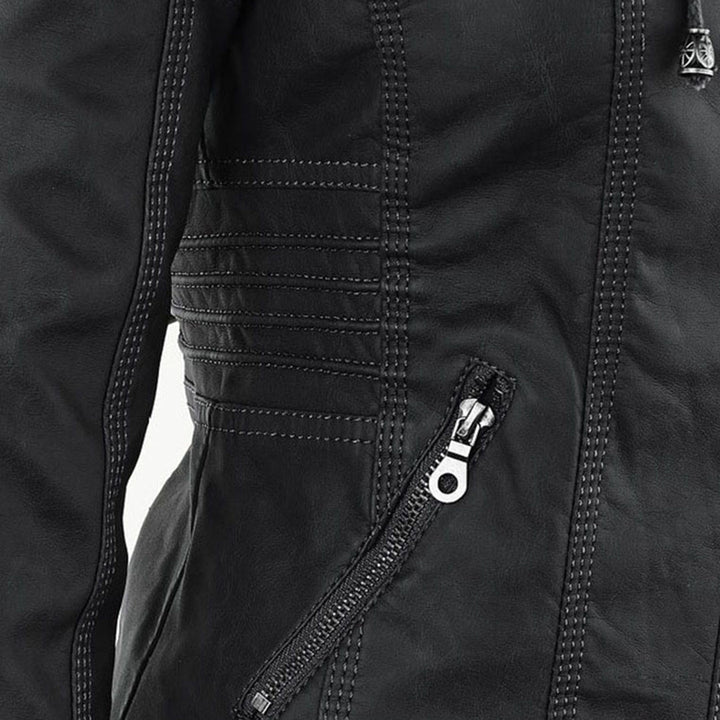 Versatile black faux leather jacket for women, suitable for both casual and dressy
