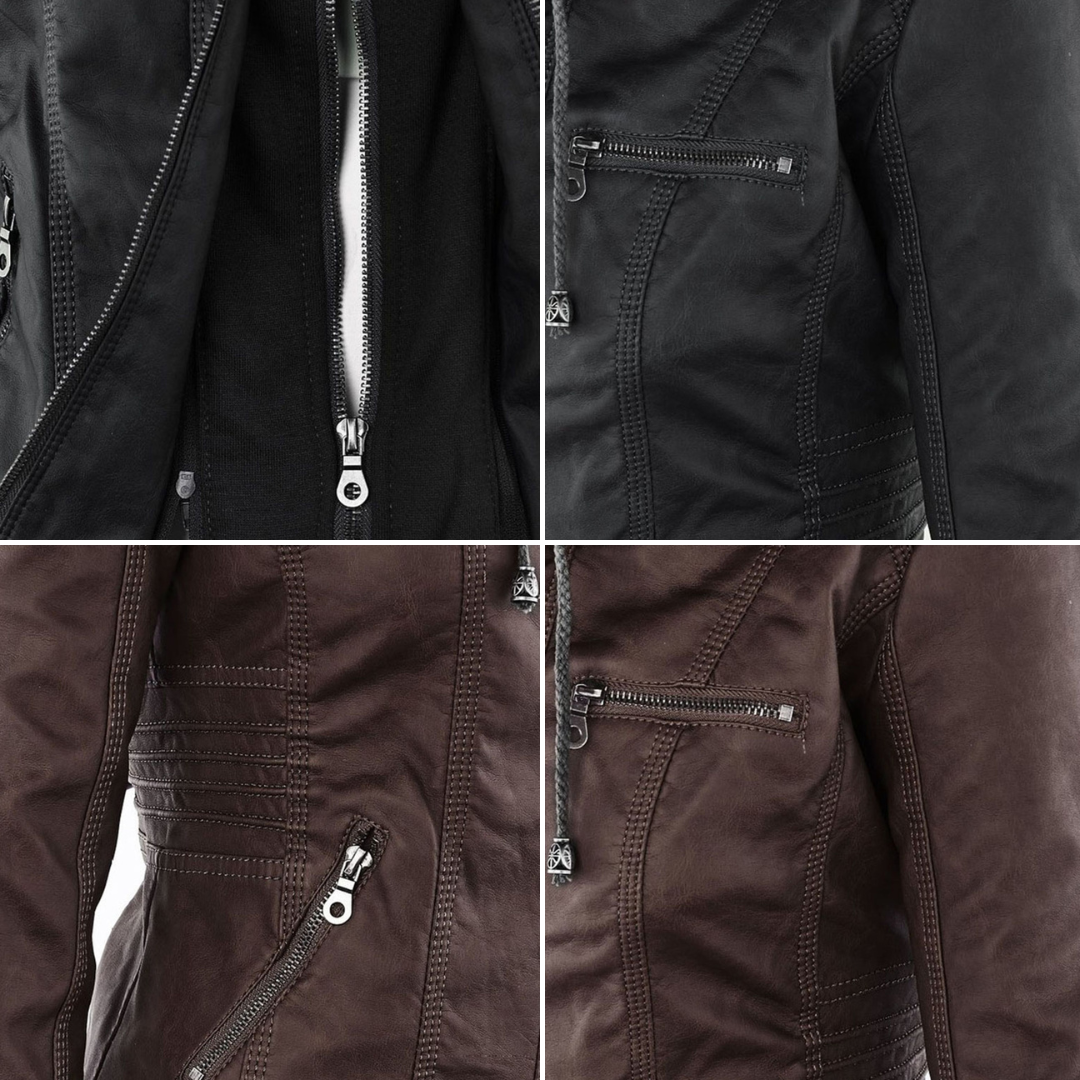 Women's black faux leather jacket, a cool and comfortable outerwear choice