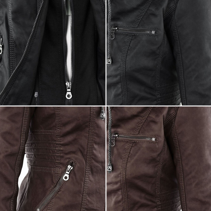 Women's black faux leather jacket, a cool and comfortable outerwear choice