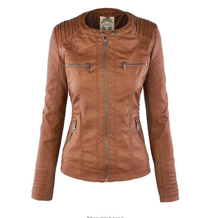 Classic black women's faux leather jacket, a timeless motorcycle style outerwear