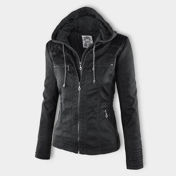 Trendy light brown faux leather jacket, perfect for spring and autumn women's fashion